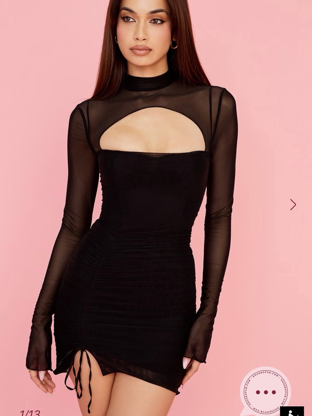 House of CB Cecilia Black Sheer Long Sleeve Cutout Bodycon Dress
